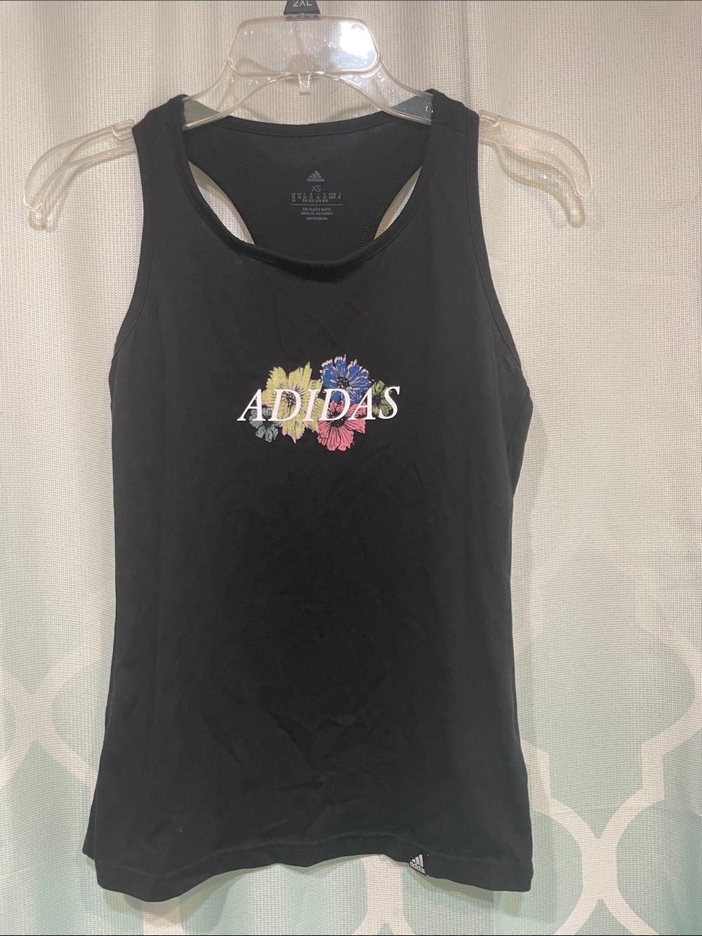 adidas Black Tank Top with Multicolor Floral Logo